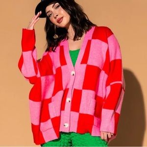 NWOT Love You Oversized Checkerboard in Pink and Red